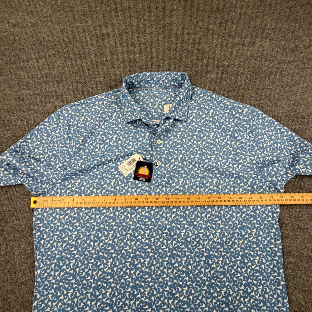 Johnnie-O Mens Prep-Formance Polo Shirt Liberty Blue Scroll Print JMPO461 Large - Picture 4 of 10